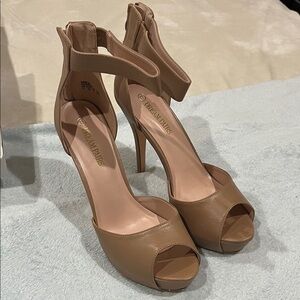 Dream Pairs Tan Peep-Toe Ankle Strap High Heels